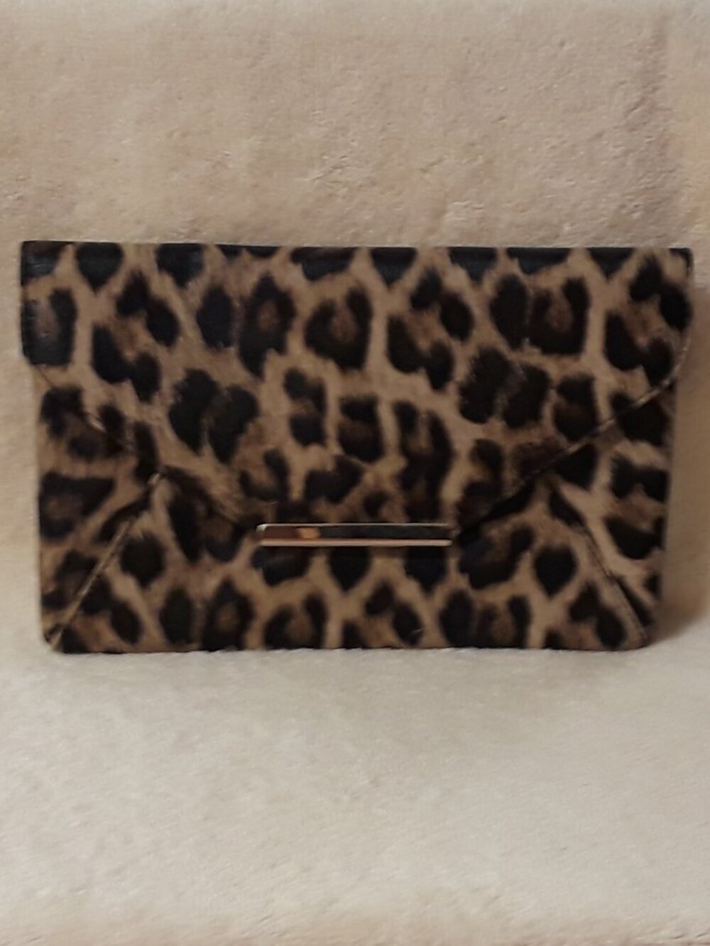Style & Co Leopard Print Envelope Clutch/Bag Faux-Leather Gold-tone Bar SnapFlap